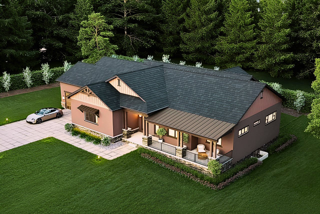 Aerial rendering of the Valdoro II Modified ranch home on a private treed lot